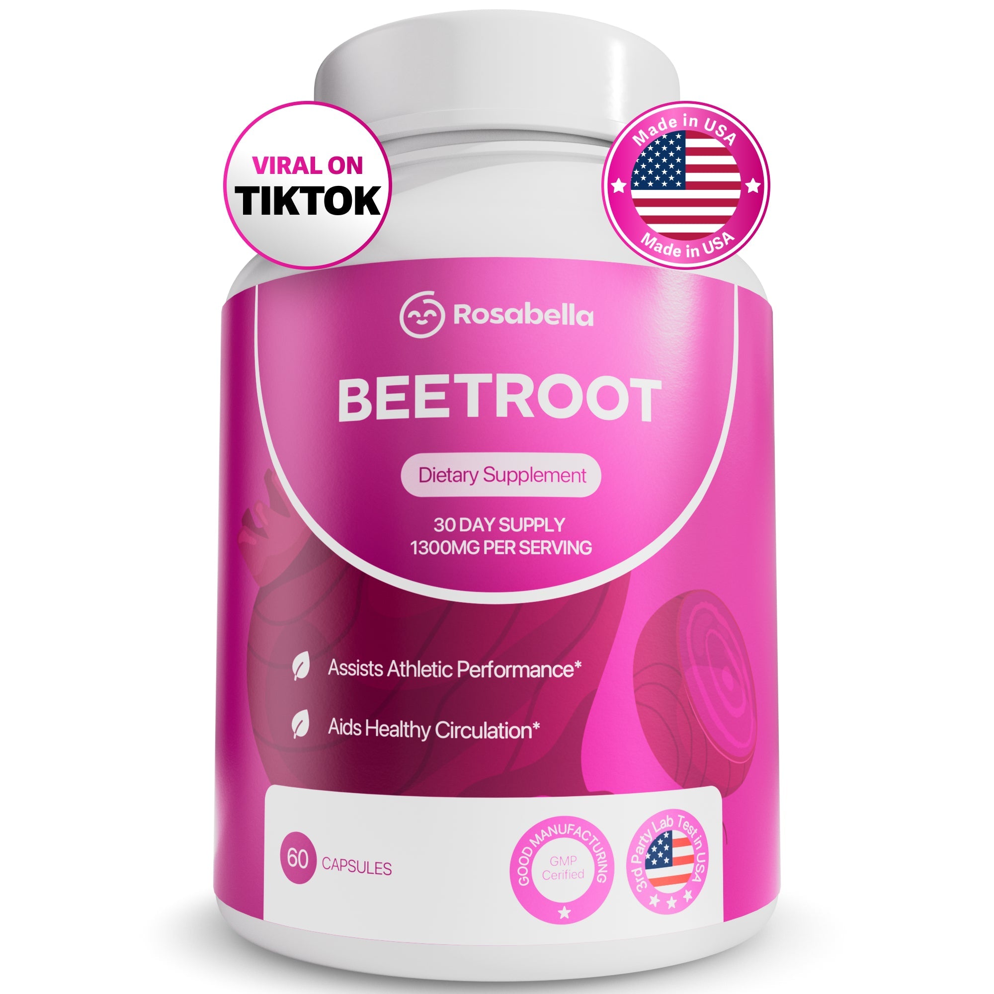 Rosabella Organic Beetroot Capsules (1300mg) for Blood Flow & Heart Health Bogo Sub